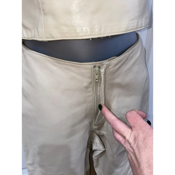 Hugo Buscati Collection Womens Cream Leather Halter Top & High-Waisted Pants Set - Picture 5 of 11